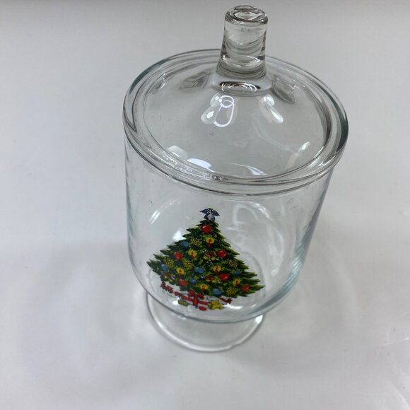 Vintage Christmas Tree Glass Jar With Lid By Sabin - Angel Topper Teddy Bear Tra - Picture 3 of 9